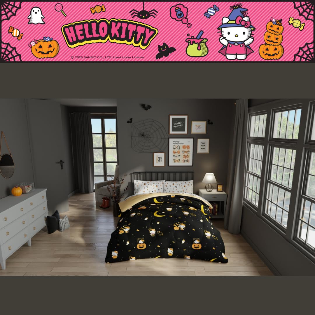 Sanrio Hello Kitty Pumpkin Twin Bed Set, 4 Piece Comforter/Sheets