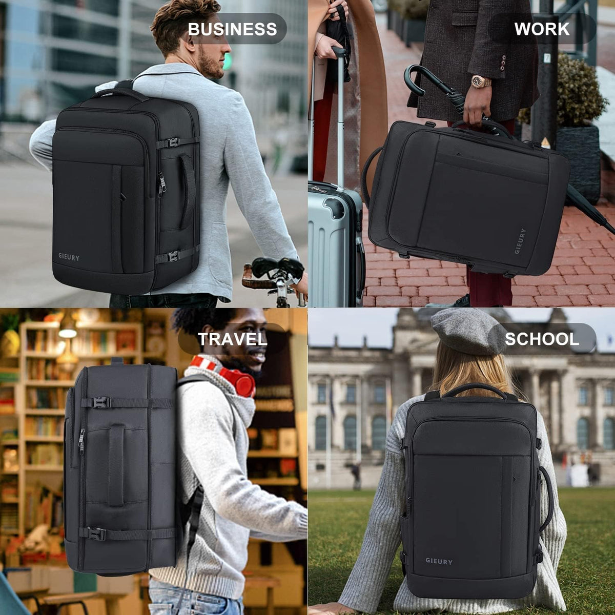 Carry On Travel Backpack, 50L, Expandable to 40L, Black