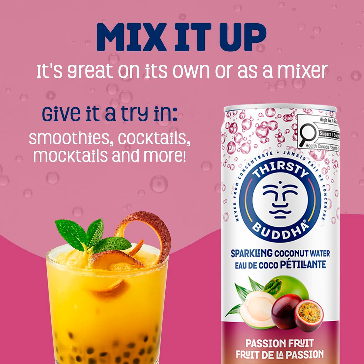 Thirsty Buddha Sparkling Coconut Water, Passion Fruit, 12 x 330 mL