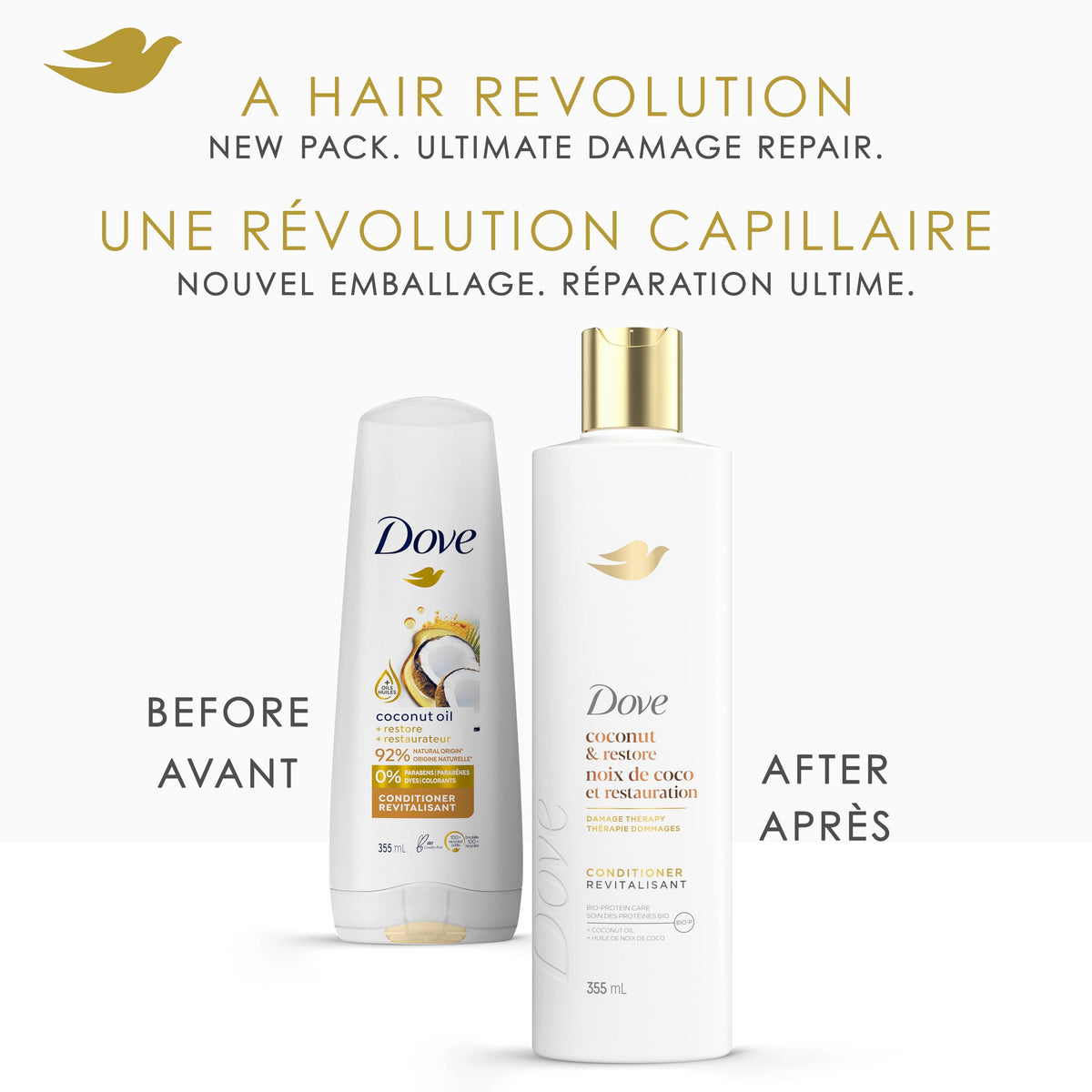 Dove Coconut Restore Shampoo and Conditioner, 355 mL, 4 Pack