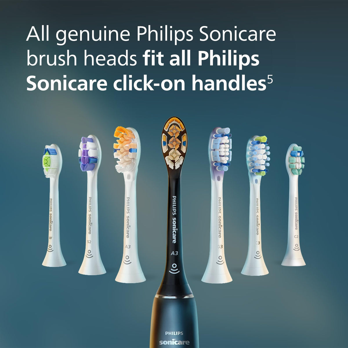Philips Sonicare A3 Replacement Brush Heads, Black, 2 Pack, HX9092/95