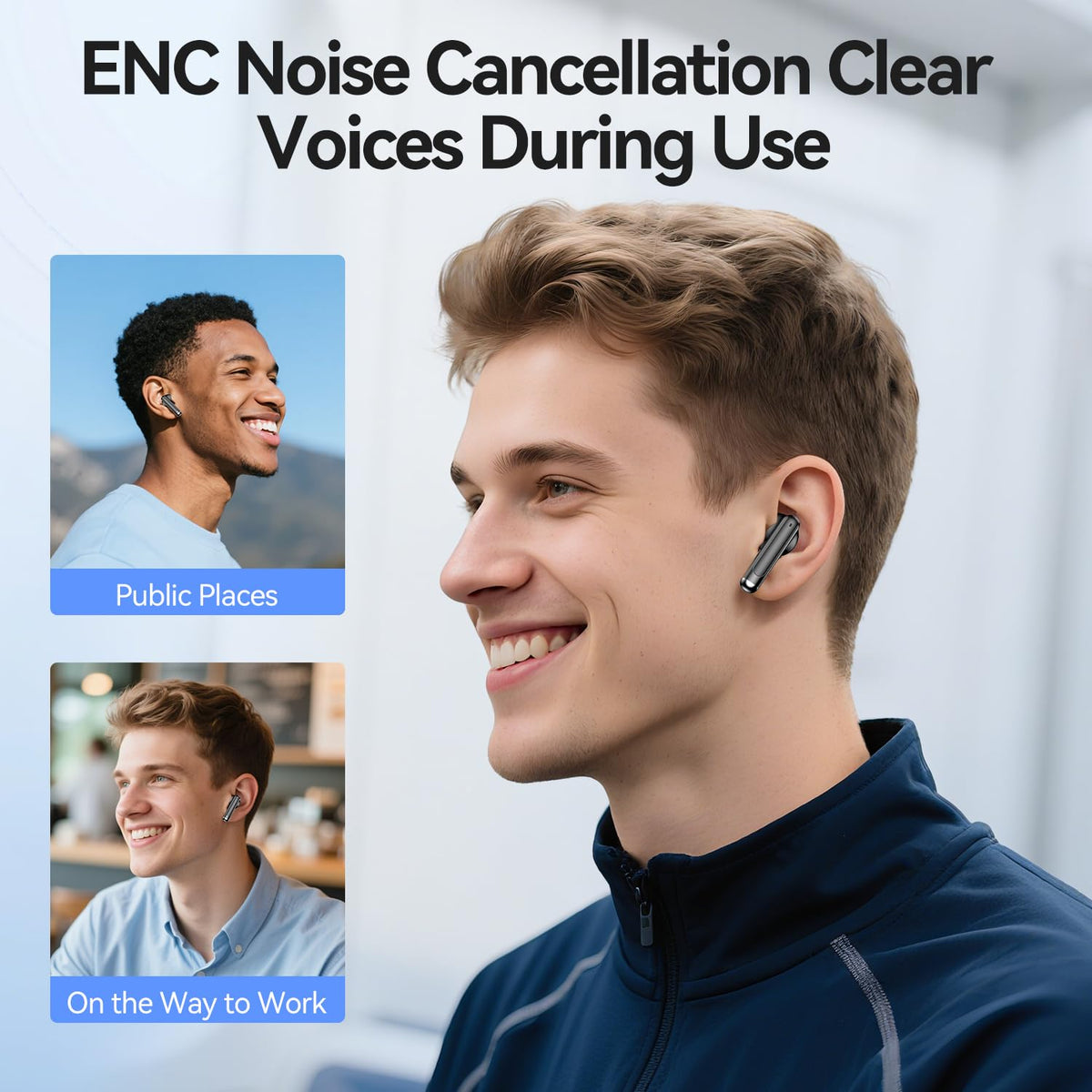 Bluetooth 5.4 Wireless Earbuds with ENC Mics, Black