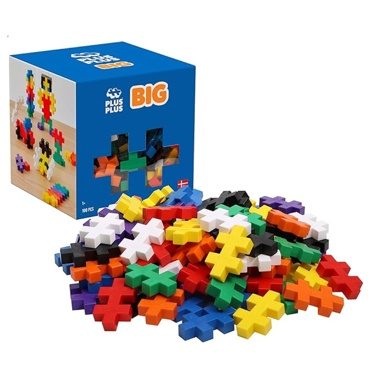 PLUS PLUS Big Basic Colors Mix Building Blocks, 30 x 50 mm, 100 Pcs