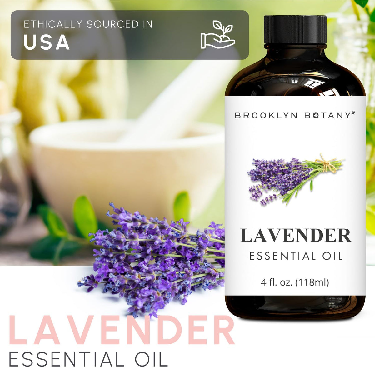 Brooklyn Botany Lavender Essential Oil with Glass Dropper, 118 mL