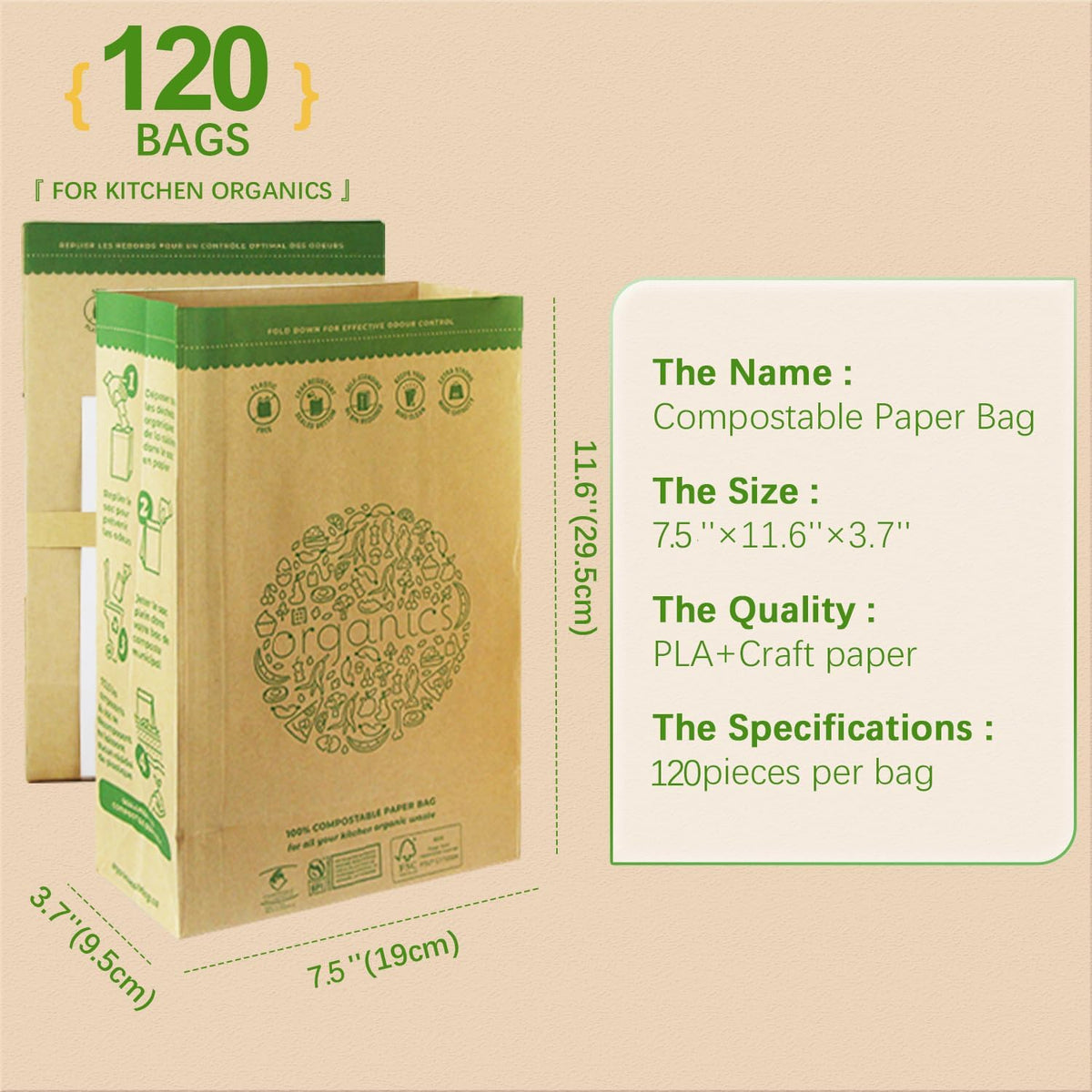 Hytrend Compostable Food Waste Bags, Small, 120 Bags