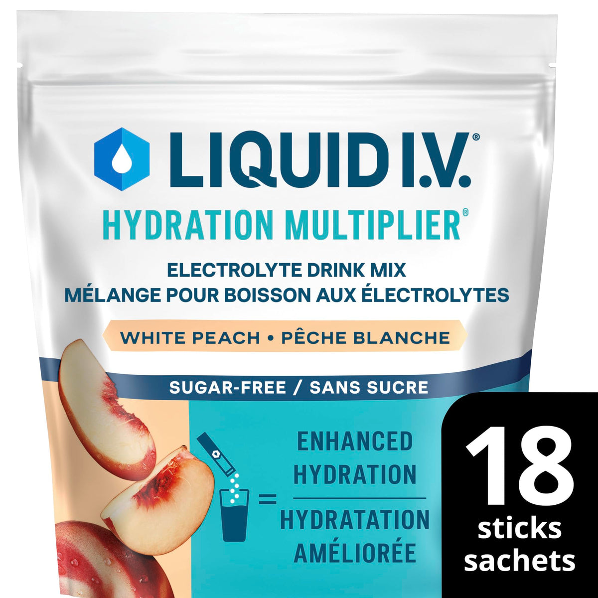 Liquid I.V. Sugar-Free Electrolyte Drink Mix, White Peach, 18 Sticks