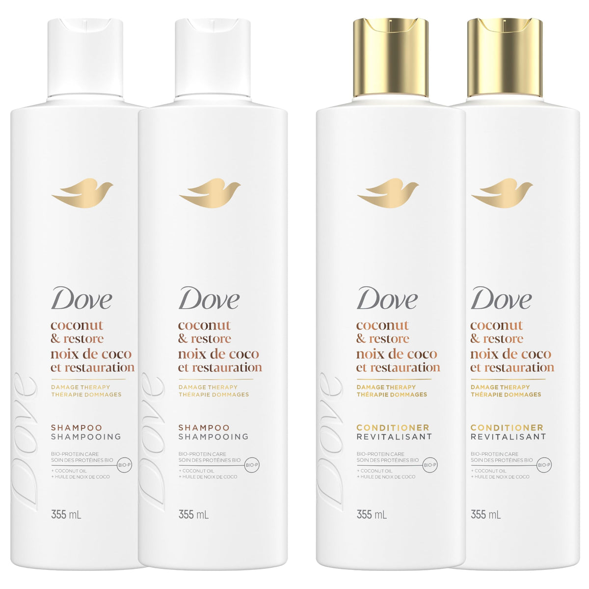 Dove Coconut Restore Shampoo and Conditioner, 355 mL, 4 Pack