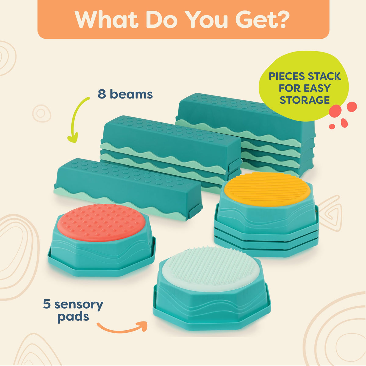 B. toys Balance Beam, Interlocking Sensory 13-Piece Set, Classic