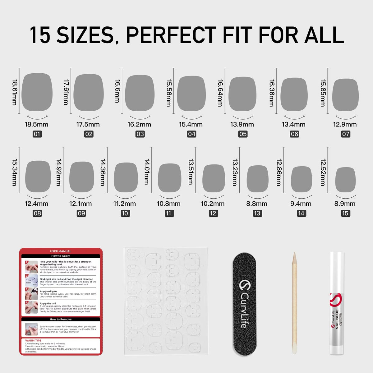 Curvlife Short Press On Nails for Women, 30 Pieces, French Pink