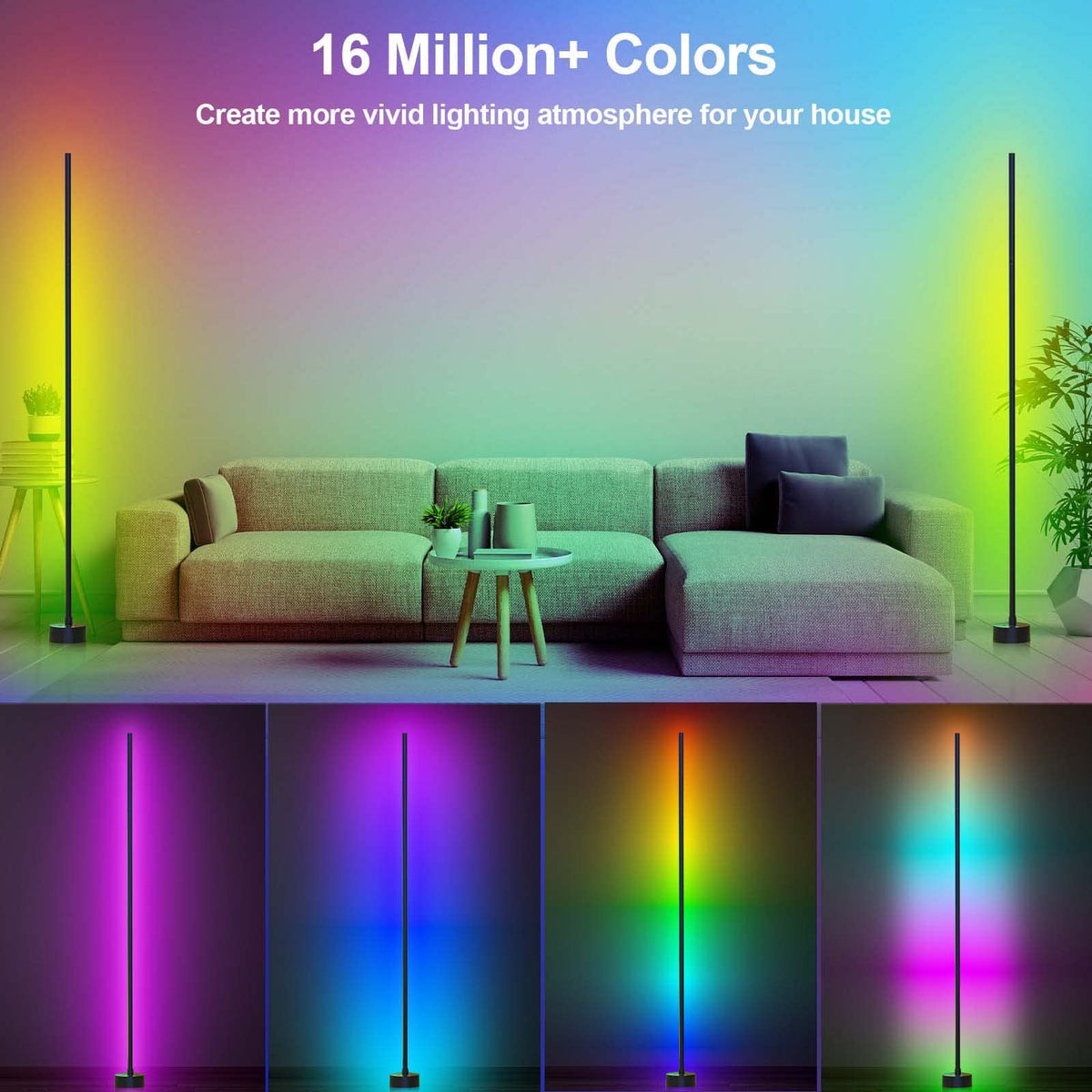 Miortior Smart RGB LED Corner Floor Lamp with Remote