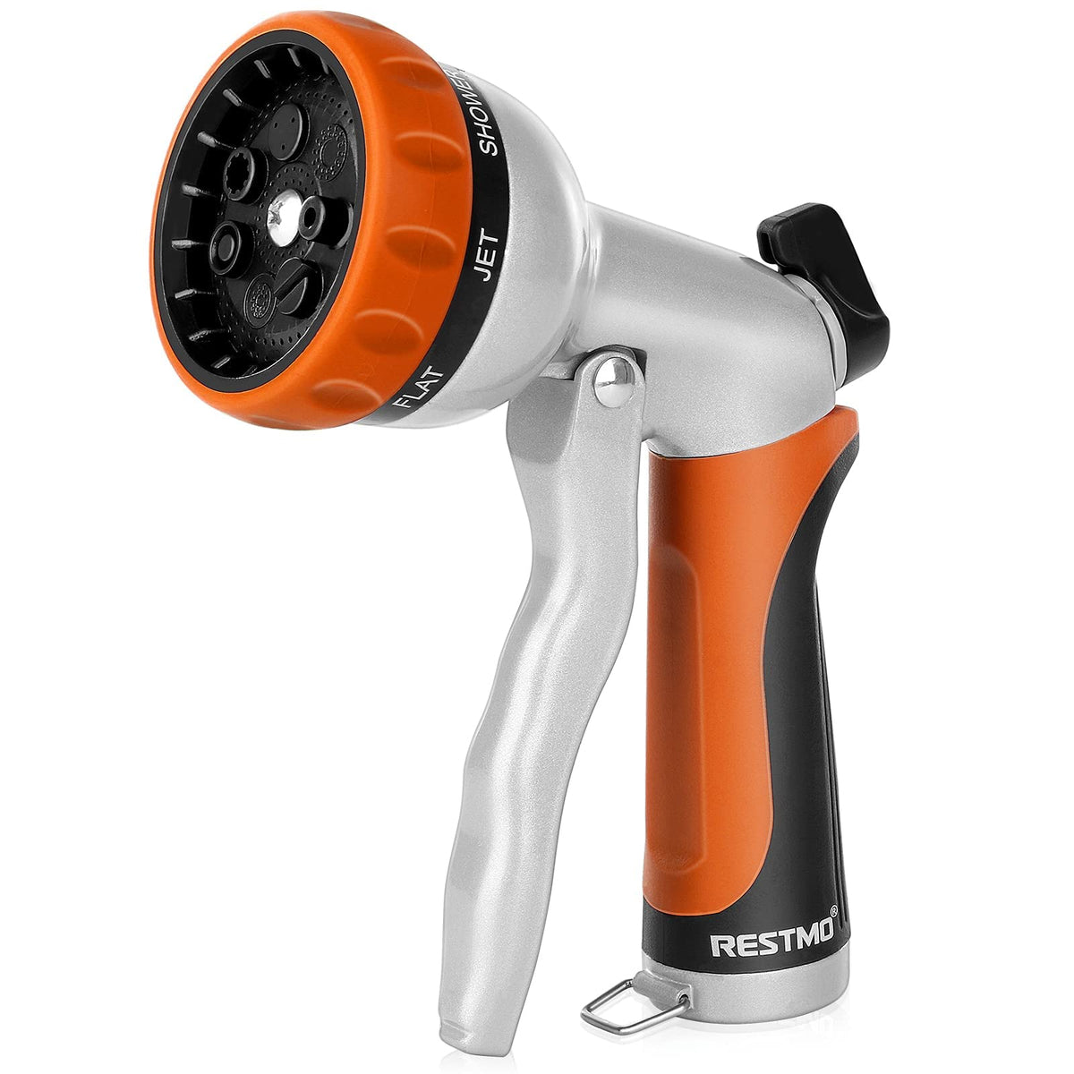 RESTMO Metal Garden Hose Nozzle, 7 Spray Patterns, Orange