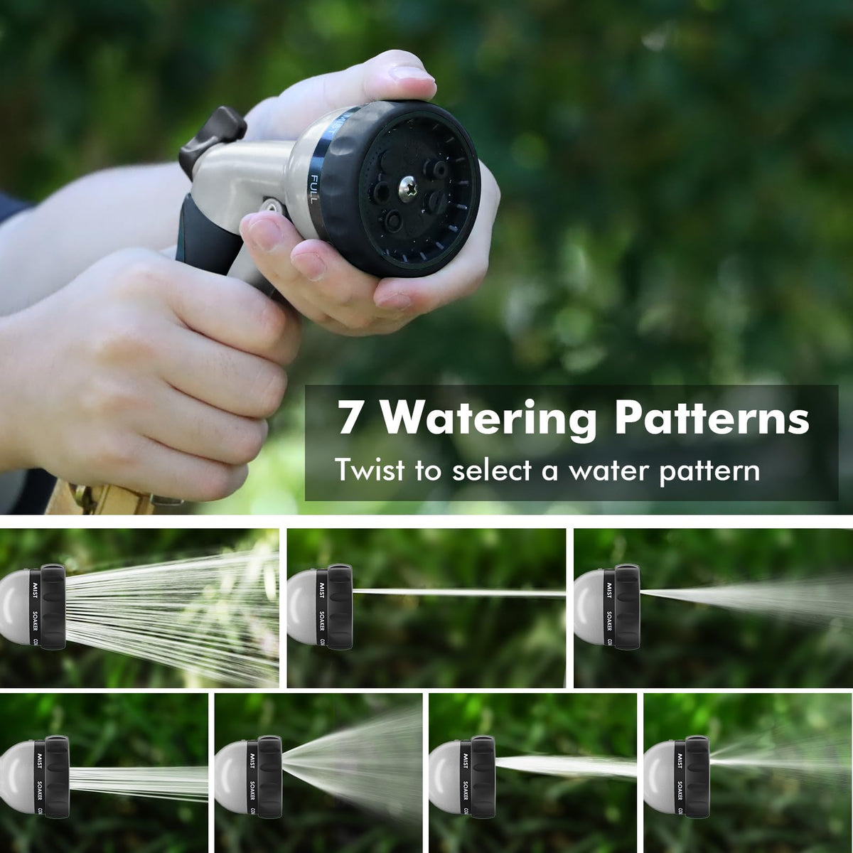 RESTMO Metal Garden Hose Nozzle, 7 Spray Patterns, Black