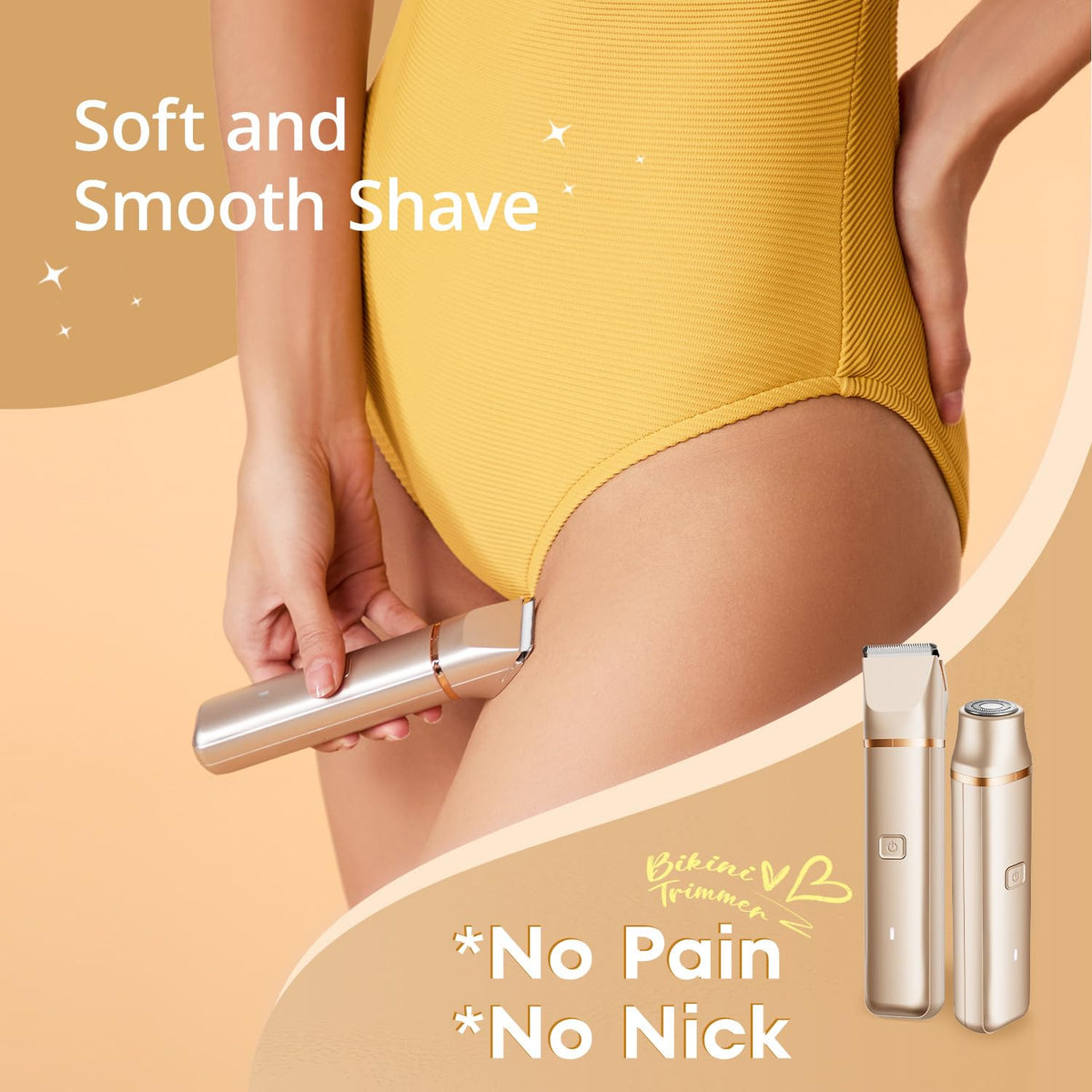 VOGCREST 2-in-1 Rechargeable Bikini Trimmer for Women, Gold
