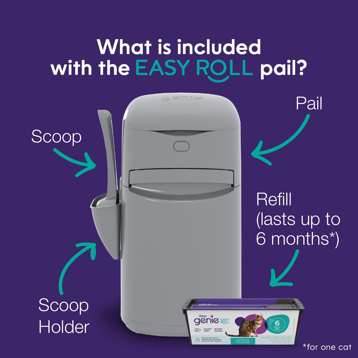 Litter Genie Easy Roll Pail with Easy Roll Refill, 24 Bags