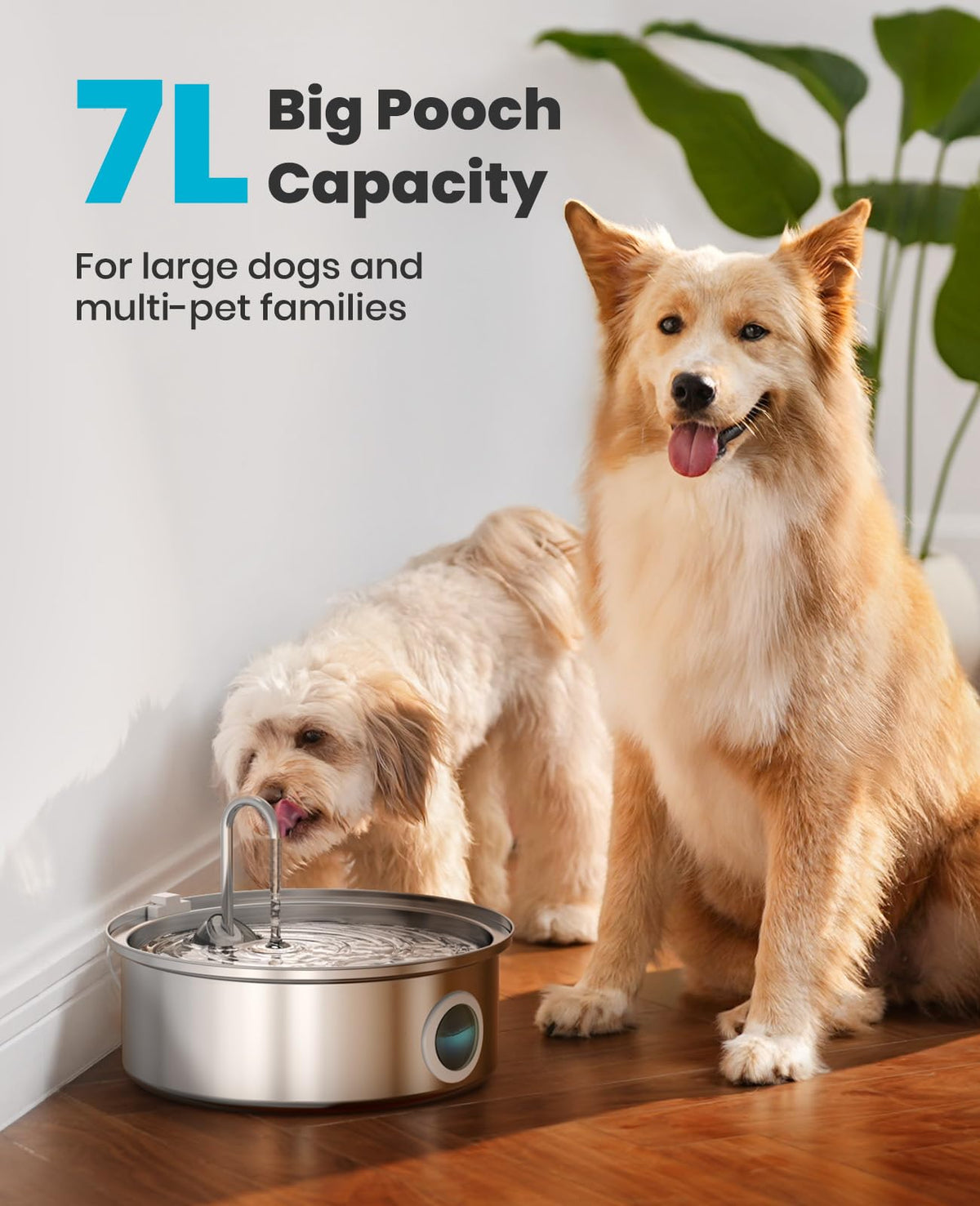 oneisall Stainless Steel Dog Water Fountain, 7 L