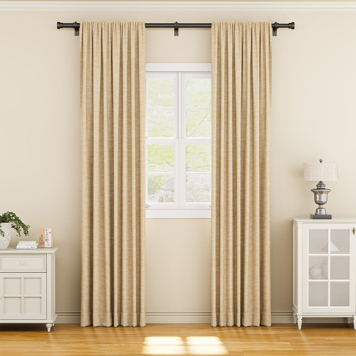 YaFex Heavy Duty 1" Adjustable Curtain Rod, 32-84", Black