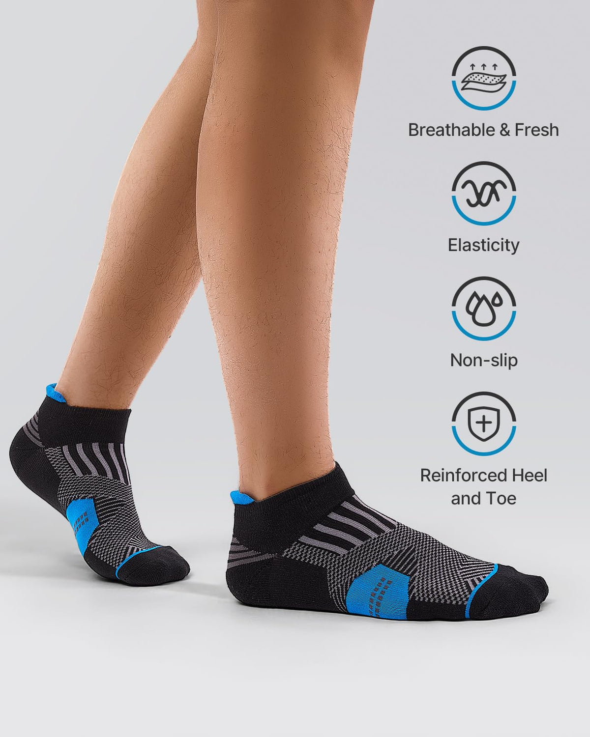 Niorasen Men's Low Cut Ankle Socks, 6 Pairs, Multicolor, 9-12
