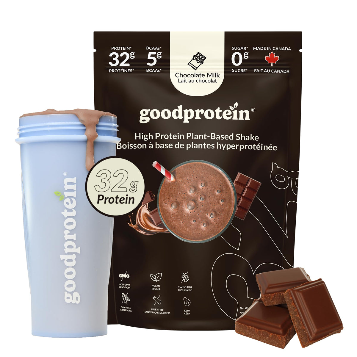 Good Protein Vegan Protein Powder, Chocolate Milk, 940 g