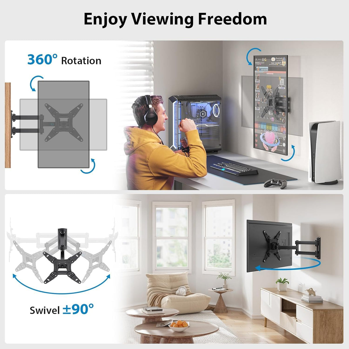 Pipishell PISF1 Full Motion TV Wall Mount, 13-43 Inch