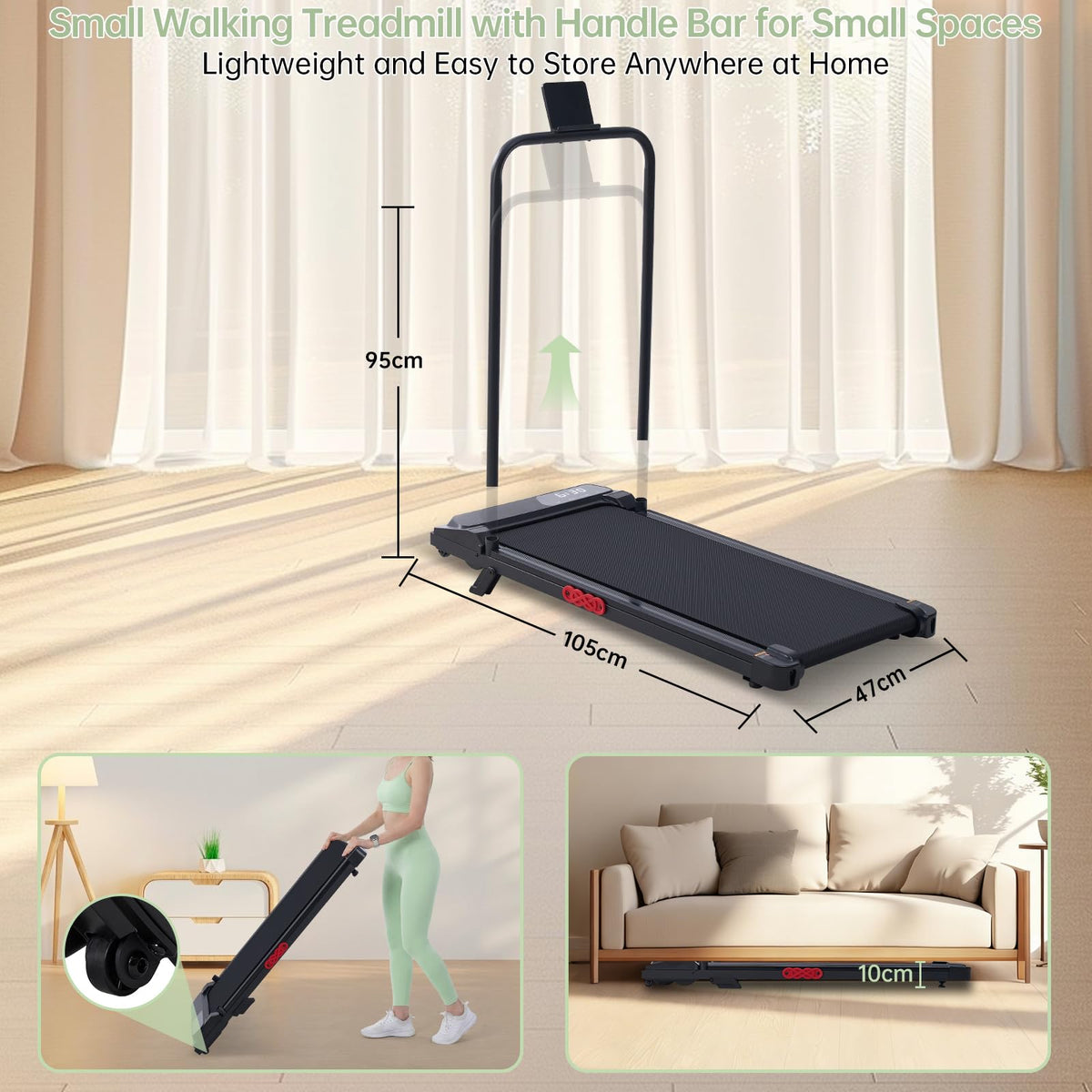 Under Desk Walking Pad Treadmill with Handle Bar, 3.0 HP, V407