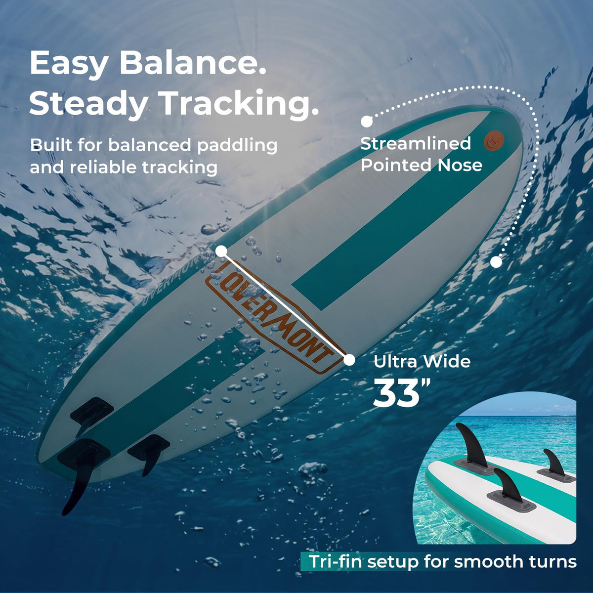 Overmont Inflatable Paddle Board, 10'7" x 33" x 6"