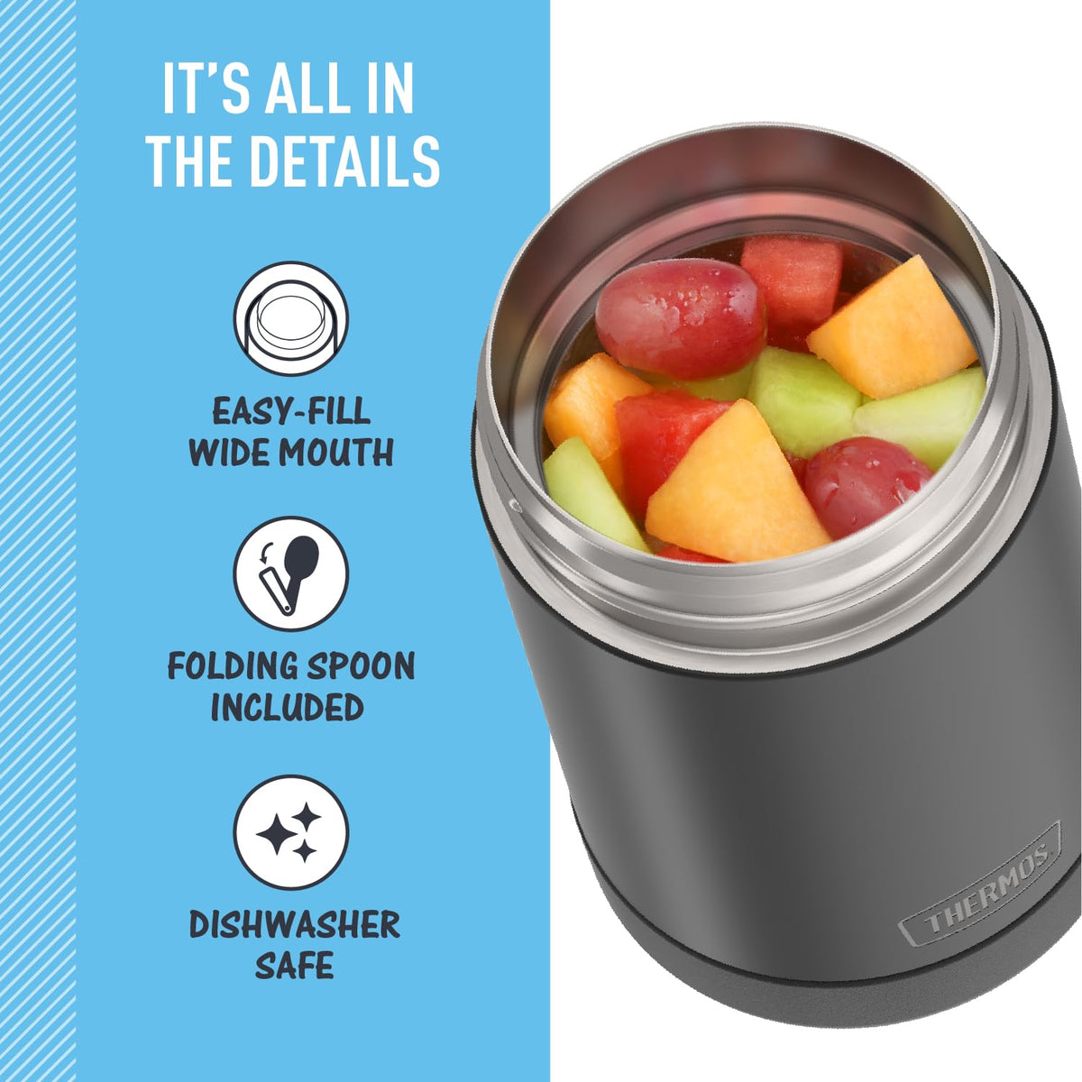 Thermos Funtainer Food Jar with Spoon, 16oz, Matte Charcoal