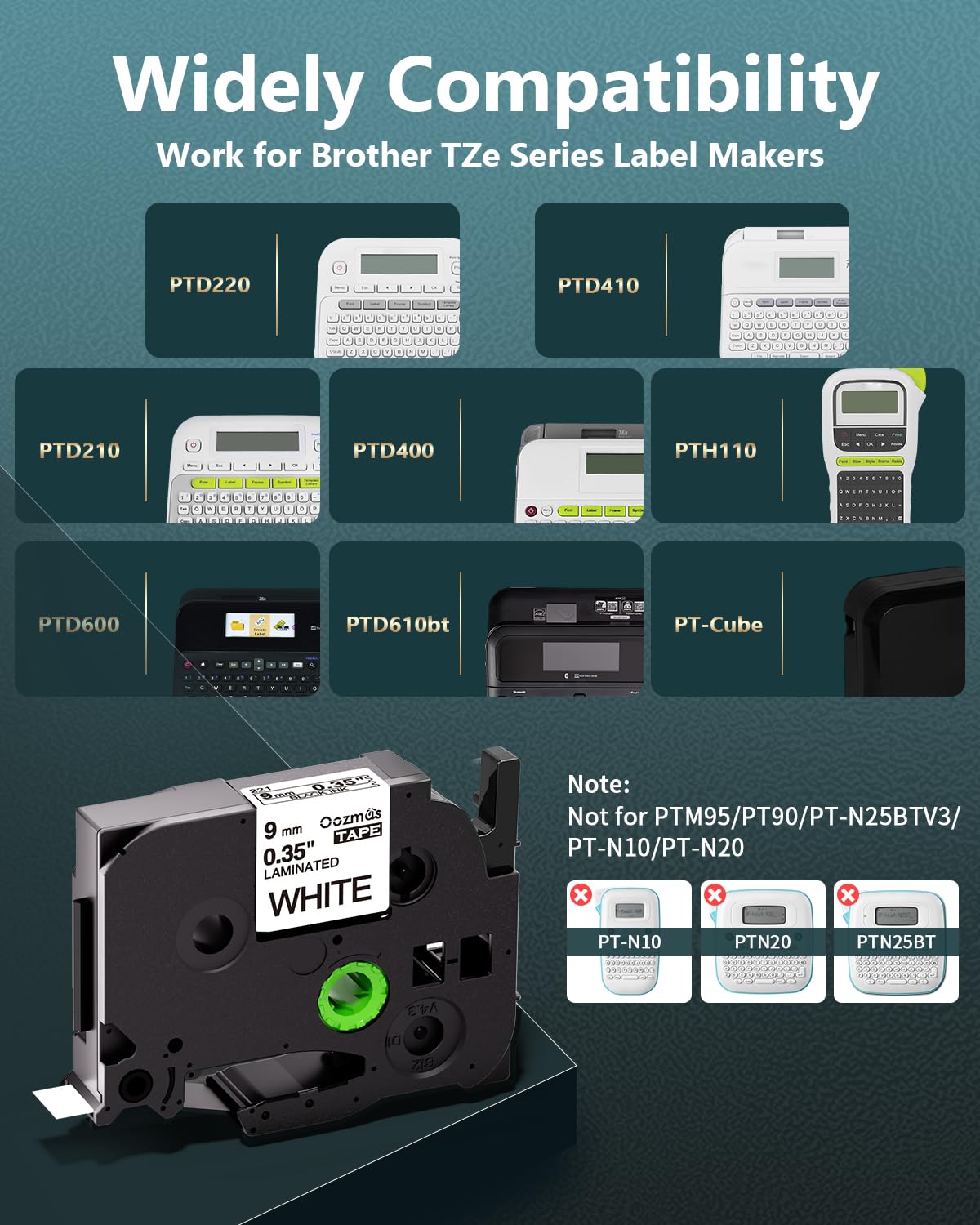 TZe-231 Replacement Label Tape for Brother P-Touch, 5-Pack