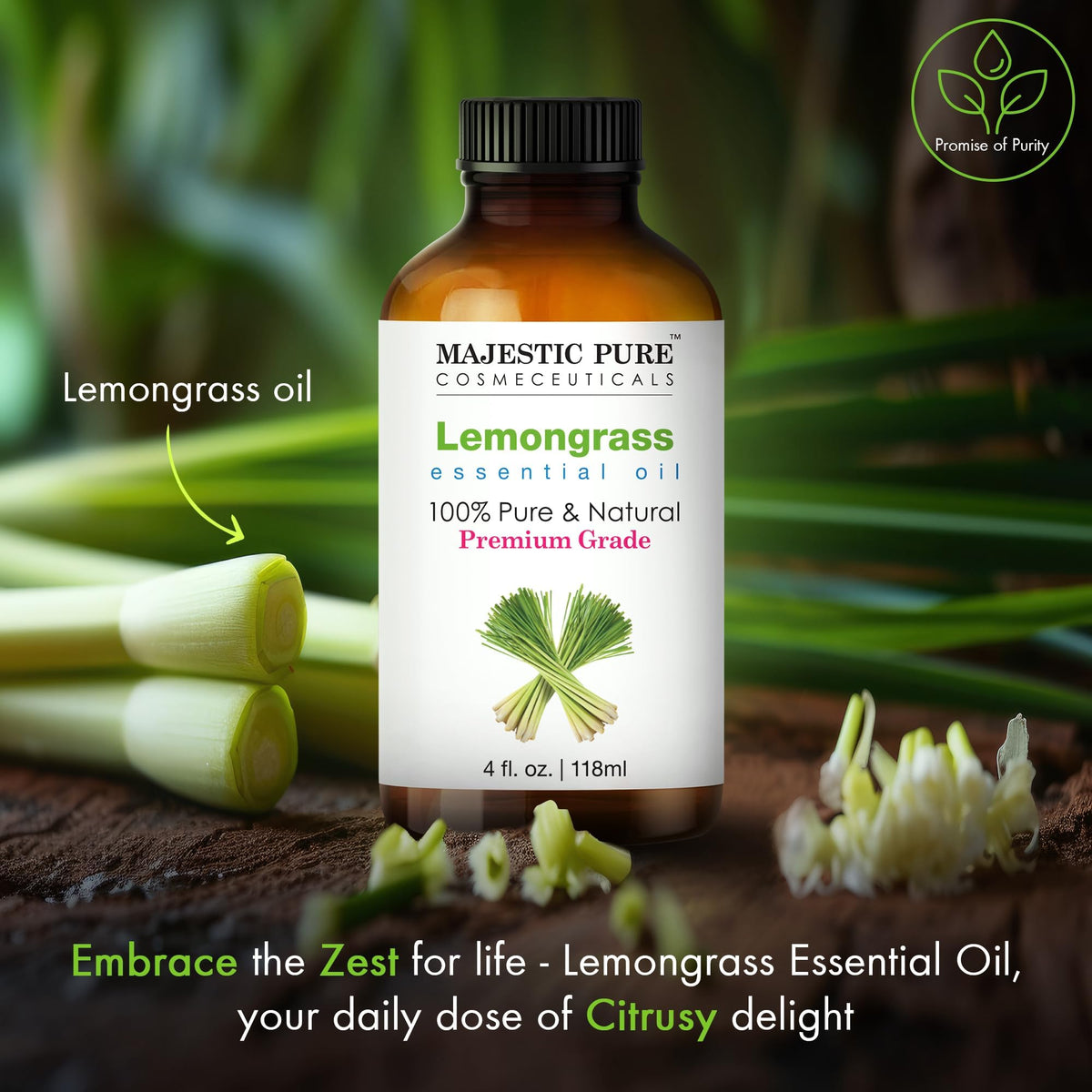 Majestic Pure Lemongrass Essential Oil, 118 ml