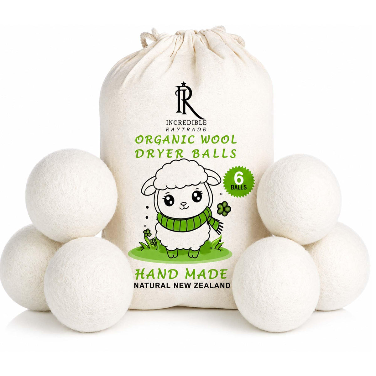 RAYTRADE XL Wool Dryer Balls, 6-Pack