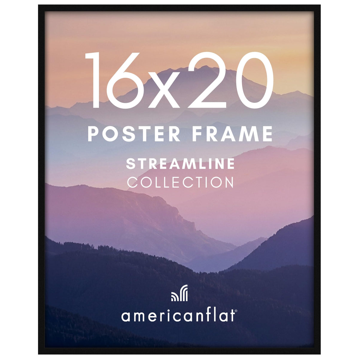 Americanflat 16x20 Picture Frame, Streamline Collection, Black