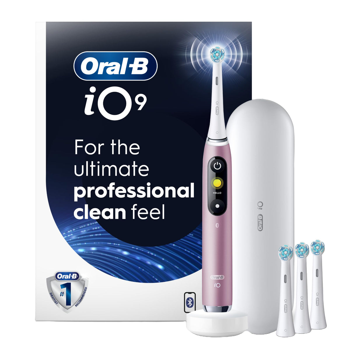 Oral-B iO Series 9 Electric Toothbrush, Rose Quartz, 4 Brush Heads