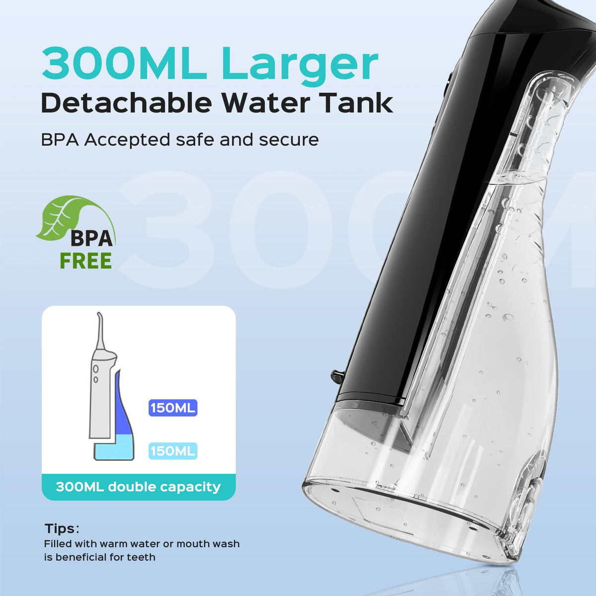 COSLUS C20 Cordless Water Flosser, 300 ml