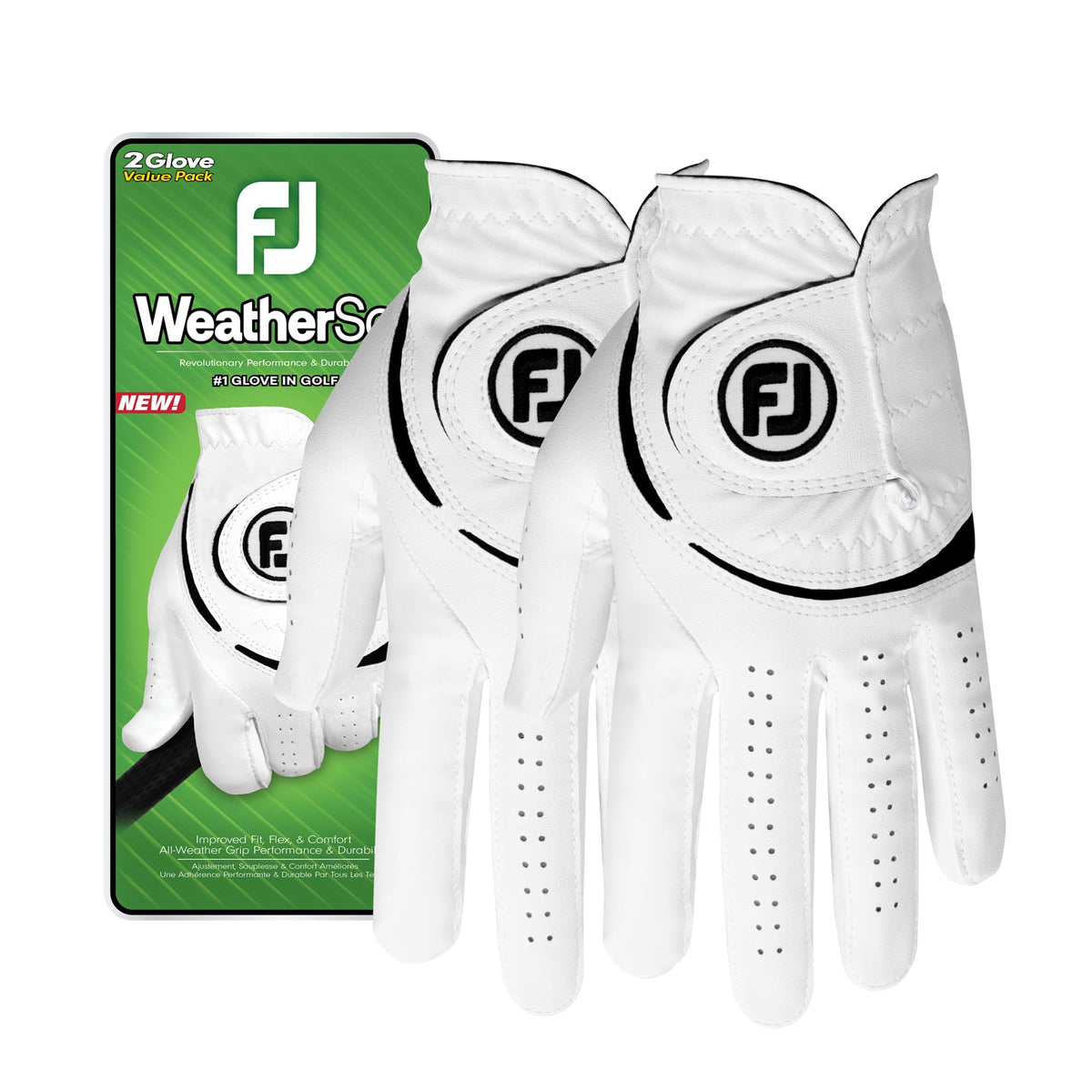 FootJoy Men's WeatherSof 2-Pack Golf Glove, White, Medium, Left Hand