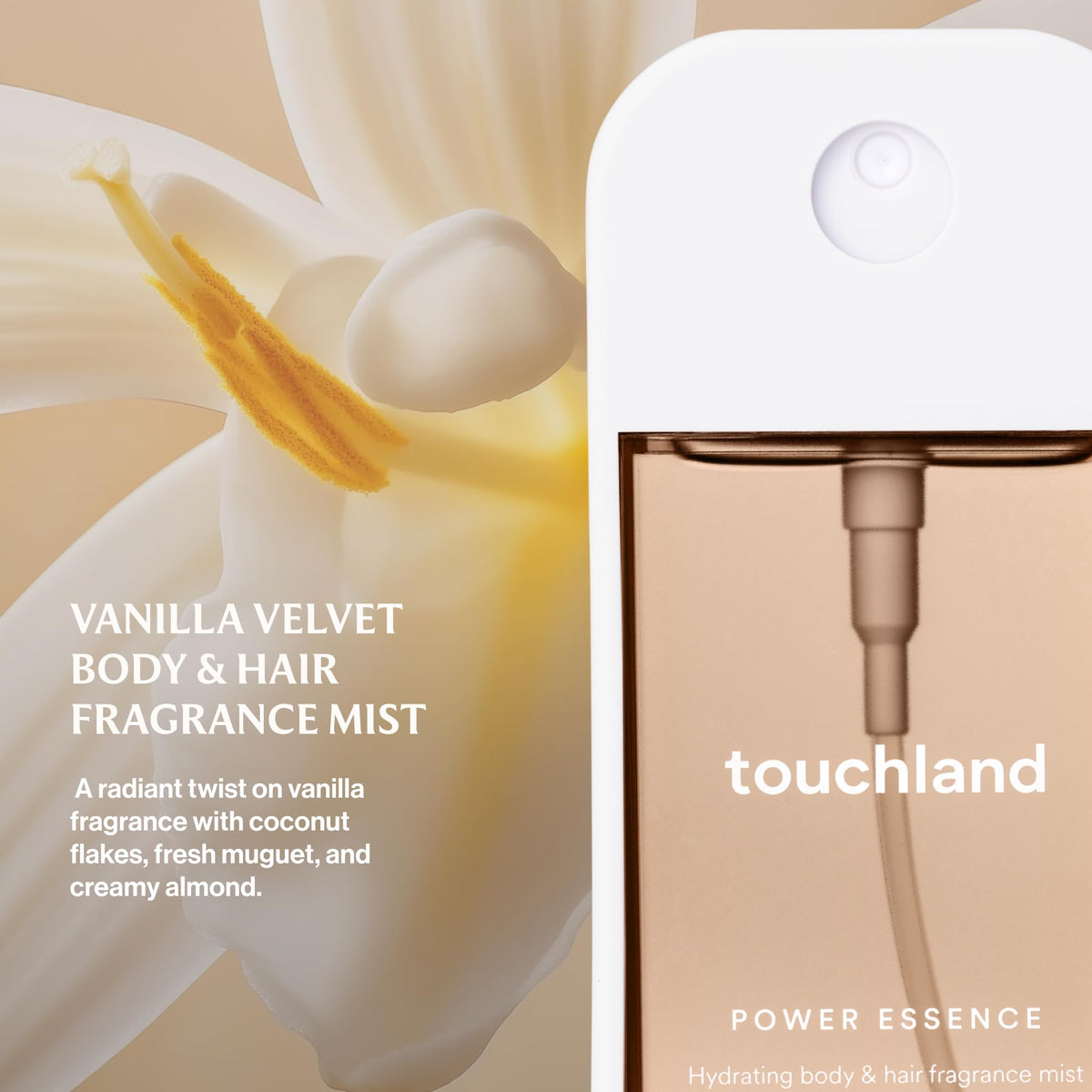 Touchland Body and Hair Fragrance Mist, 2 FL OZ, Vanilla Velvet