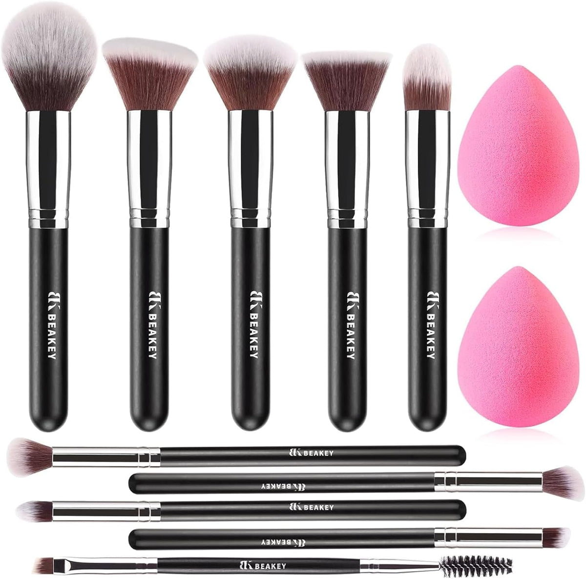 BEAKEY Makeup Brush Set with 2 Blender Sponges