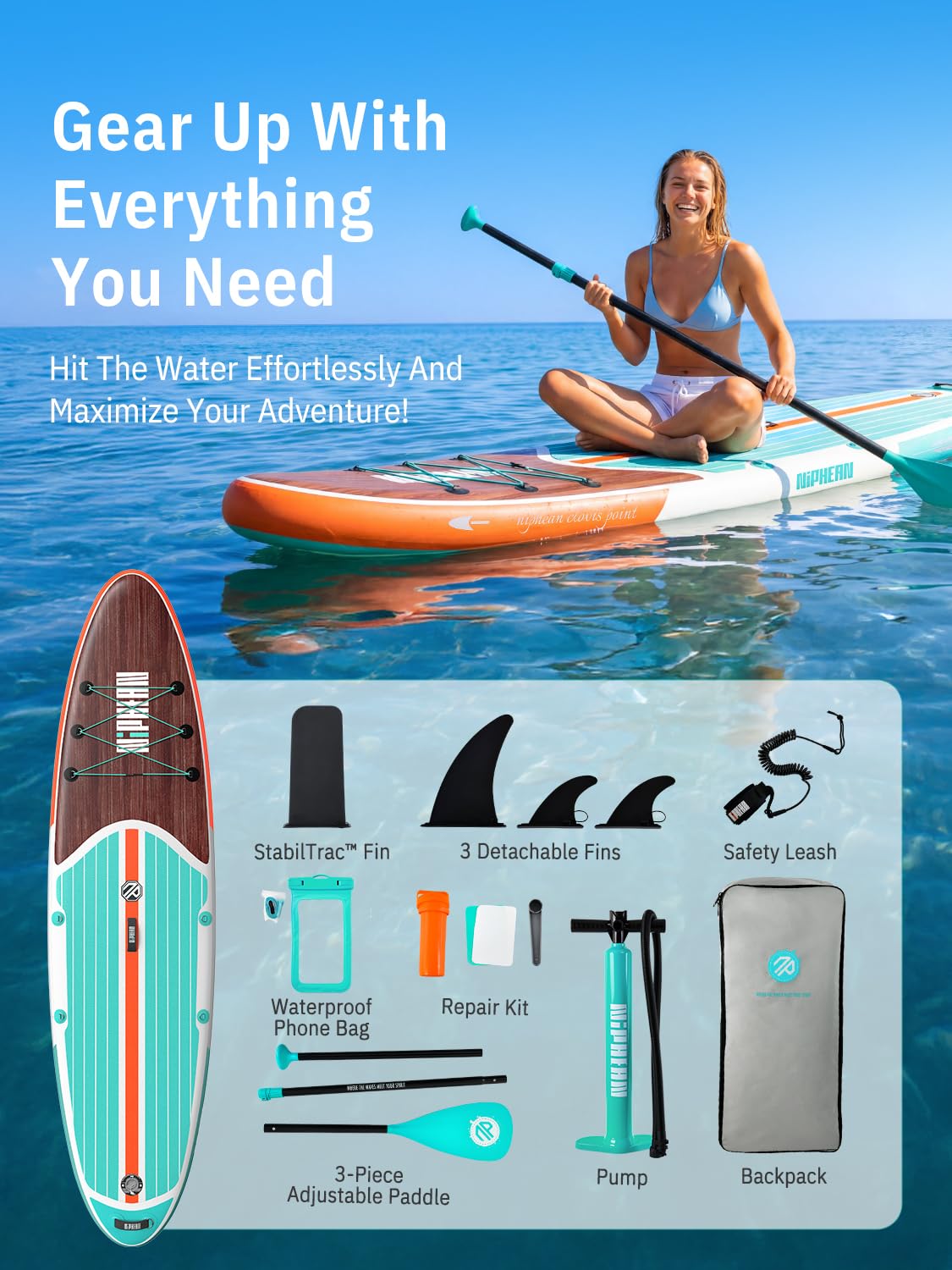Niphean Inflatable Stand Up Paddle Board with Accessories, 10'6"