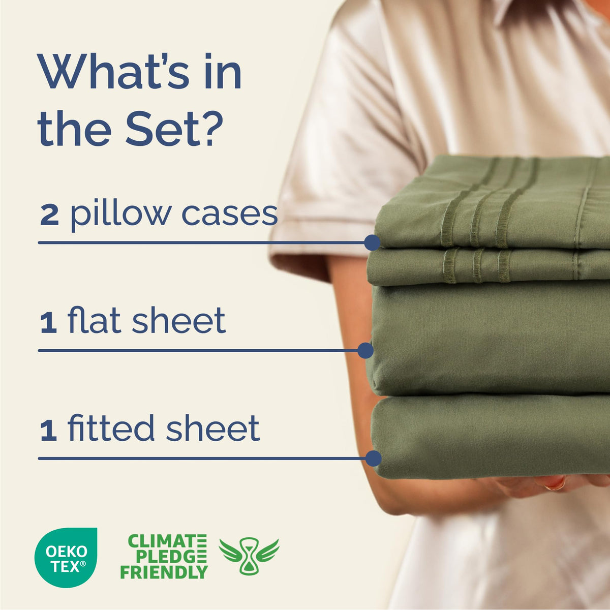 CGK Unlimited Brushed Microfibre Sheet Set, Queen, Sage Green