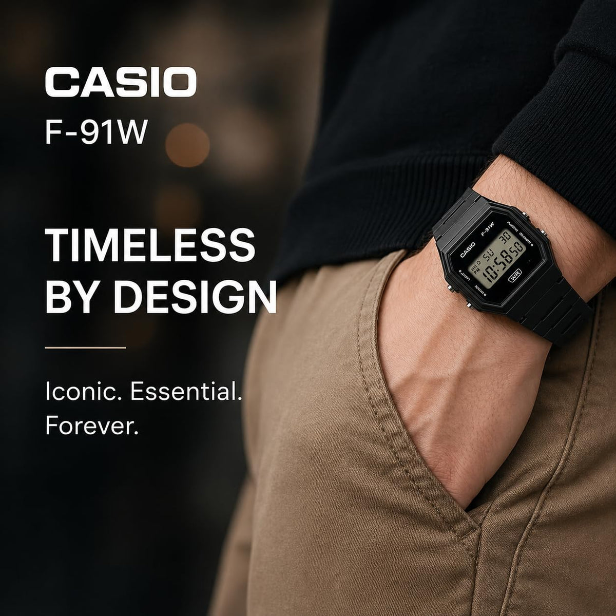 Casio F-91WB Men's Digital Watch, Bio-Based Resin, Black