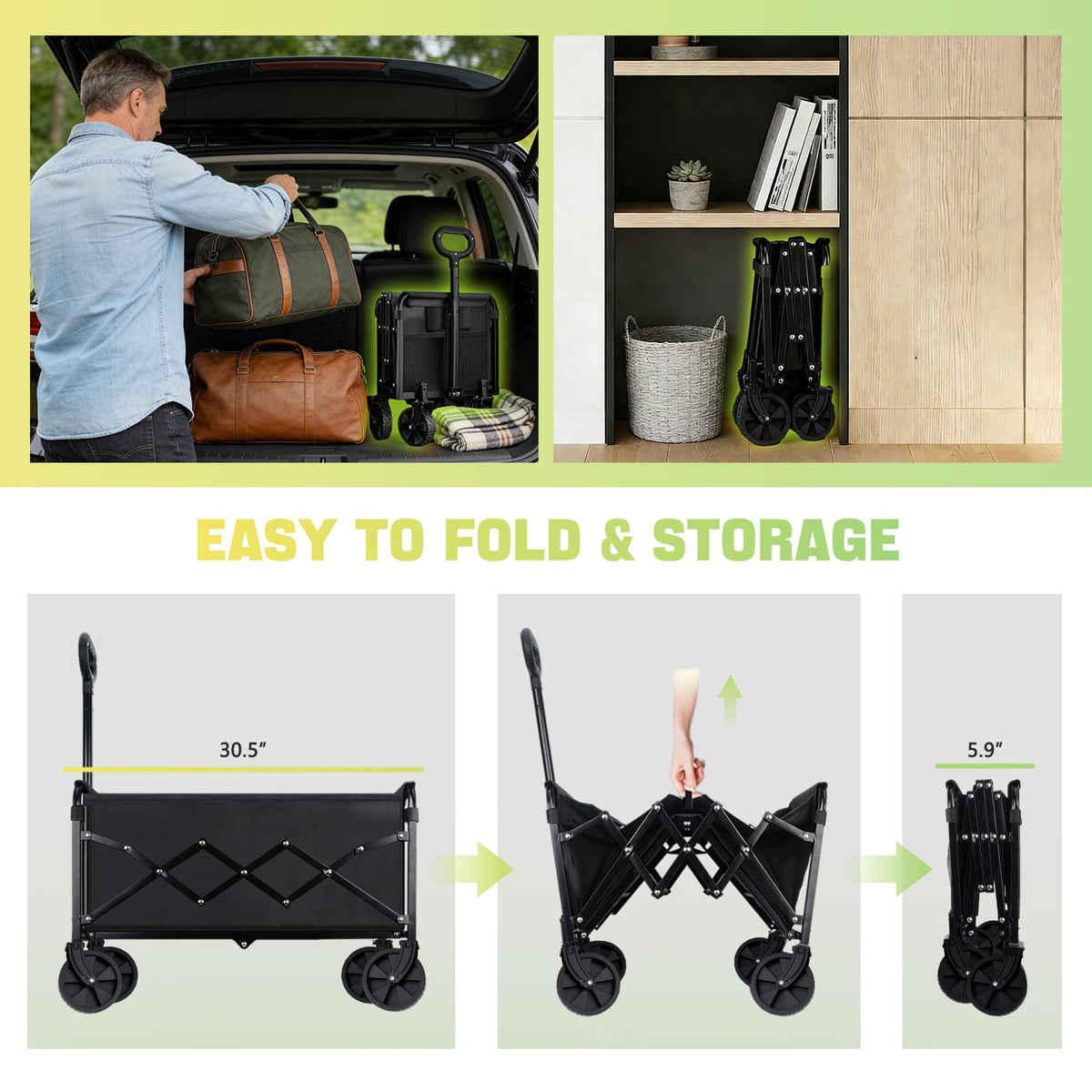 Collapsible Folding Utility Wagon Cart, 100 kg, Black