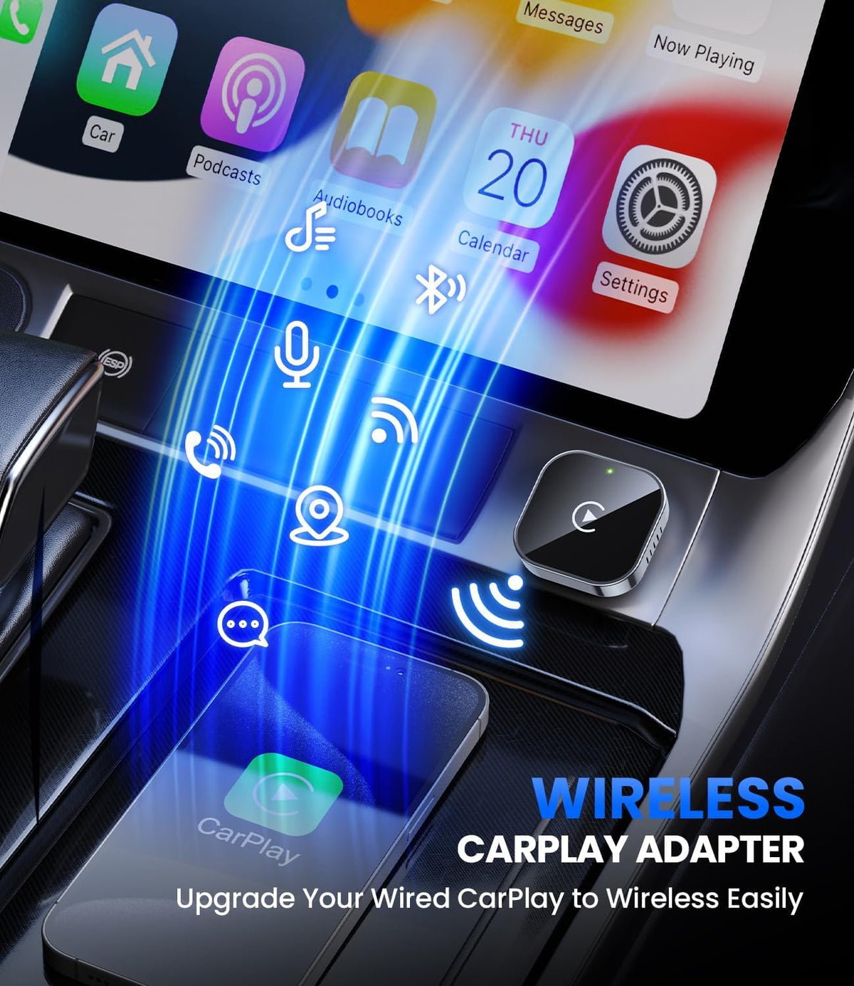 Teeran Mini Wireless CarPlay Adapter for iPhone, USB and USB-C