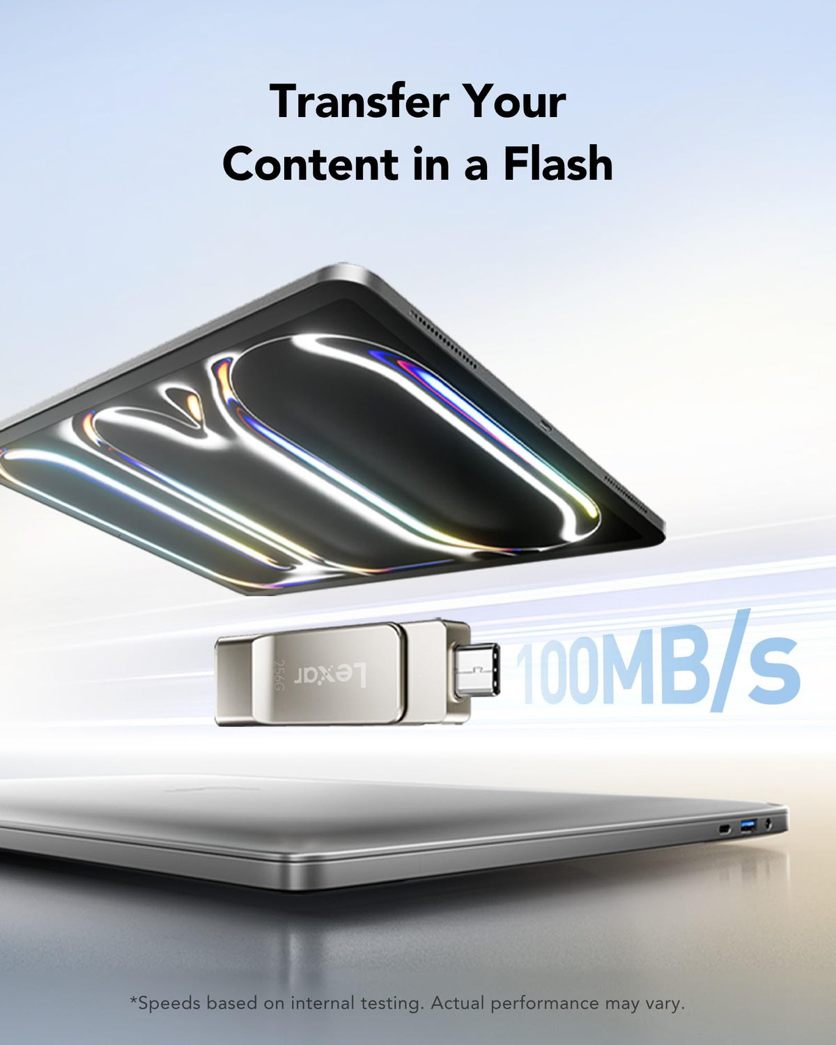 Lexar D40E Dual USB-C Flash Drive, 256 GB, Champagne Silver