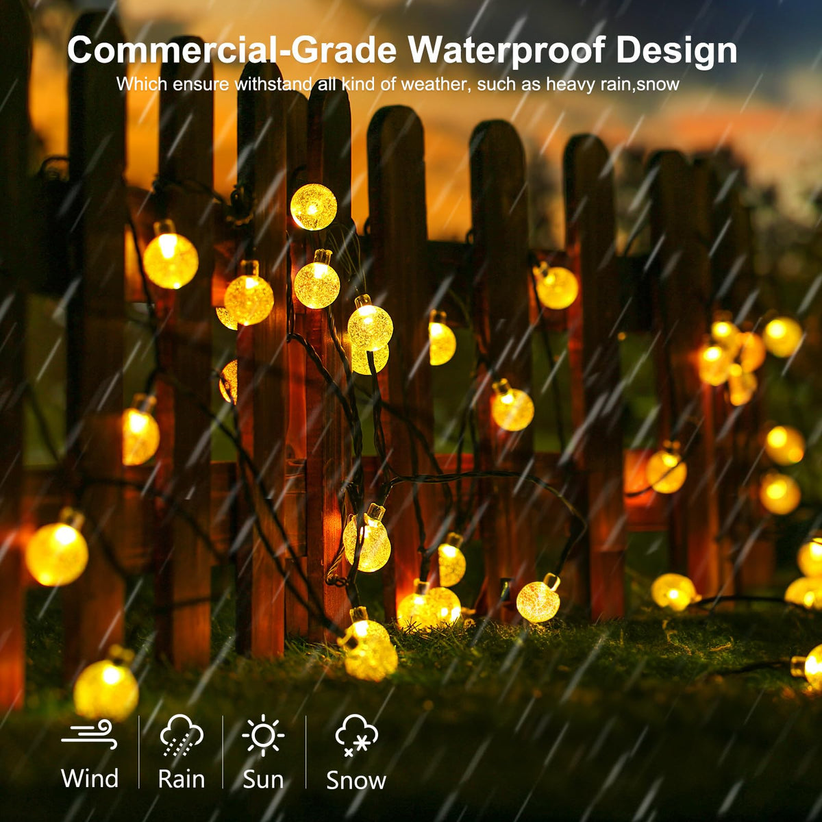 Joomer Solar Globe String Lights, 65 ft, 100 LED, Warm White
