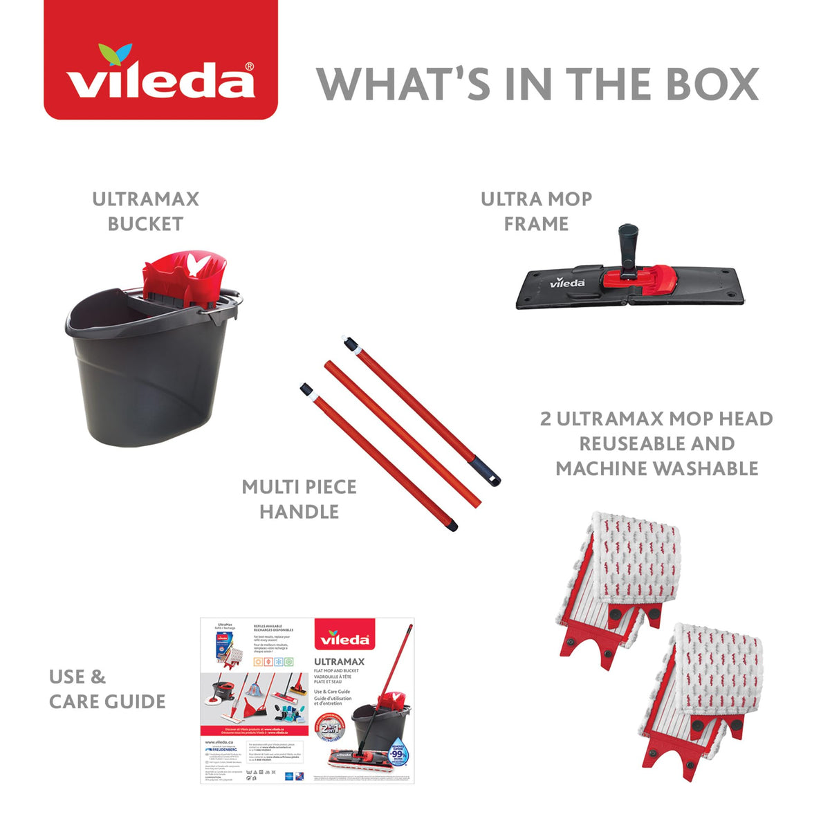 Vileda Ultramax Flat Mop and Bucket Set with 1 Extra Refill