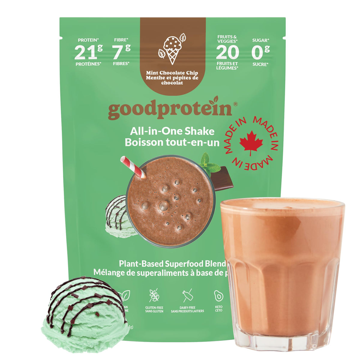 Good Protein Plant-Based All-in-One Shake, Mint Chocolate Chip, 440 g