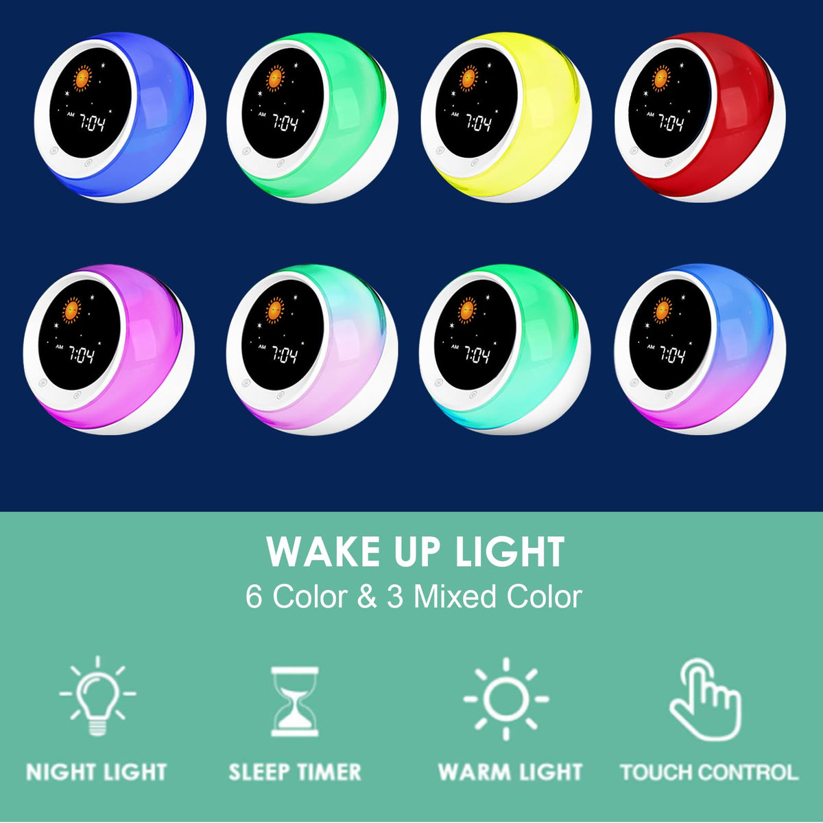 I.Code Sun and Moon Rise Kids Alarm Clock and Sleep Trainer