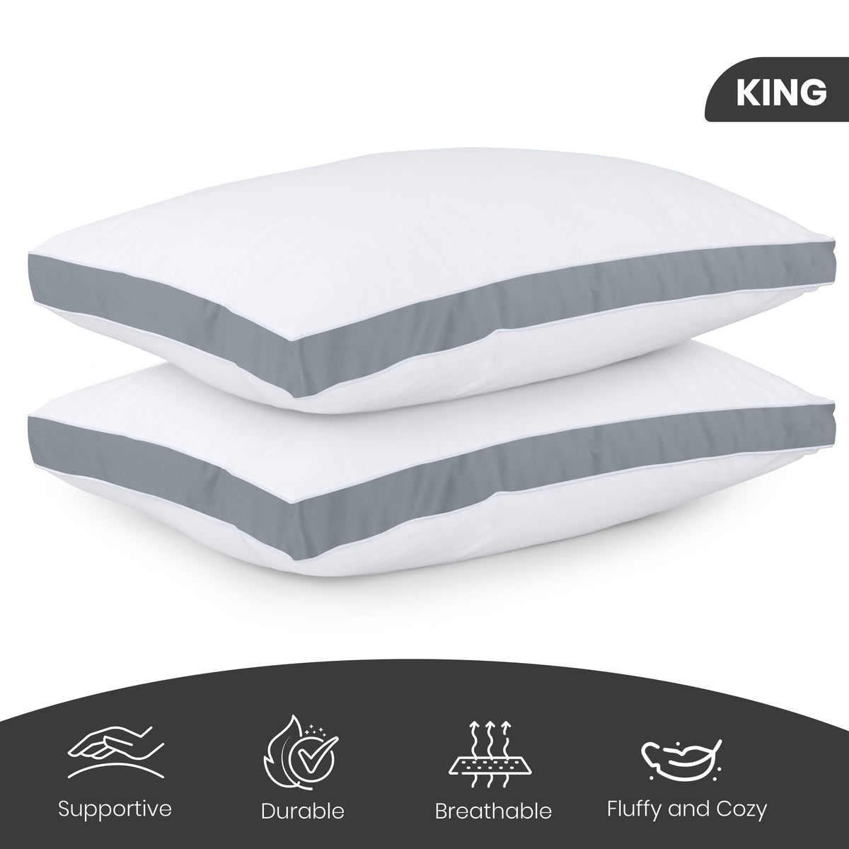 Utopia Bedding Gusseted Bed Pillows, King, Grey, Set of 2