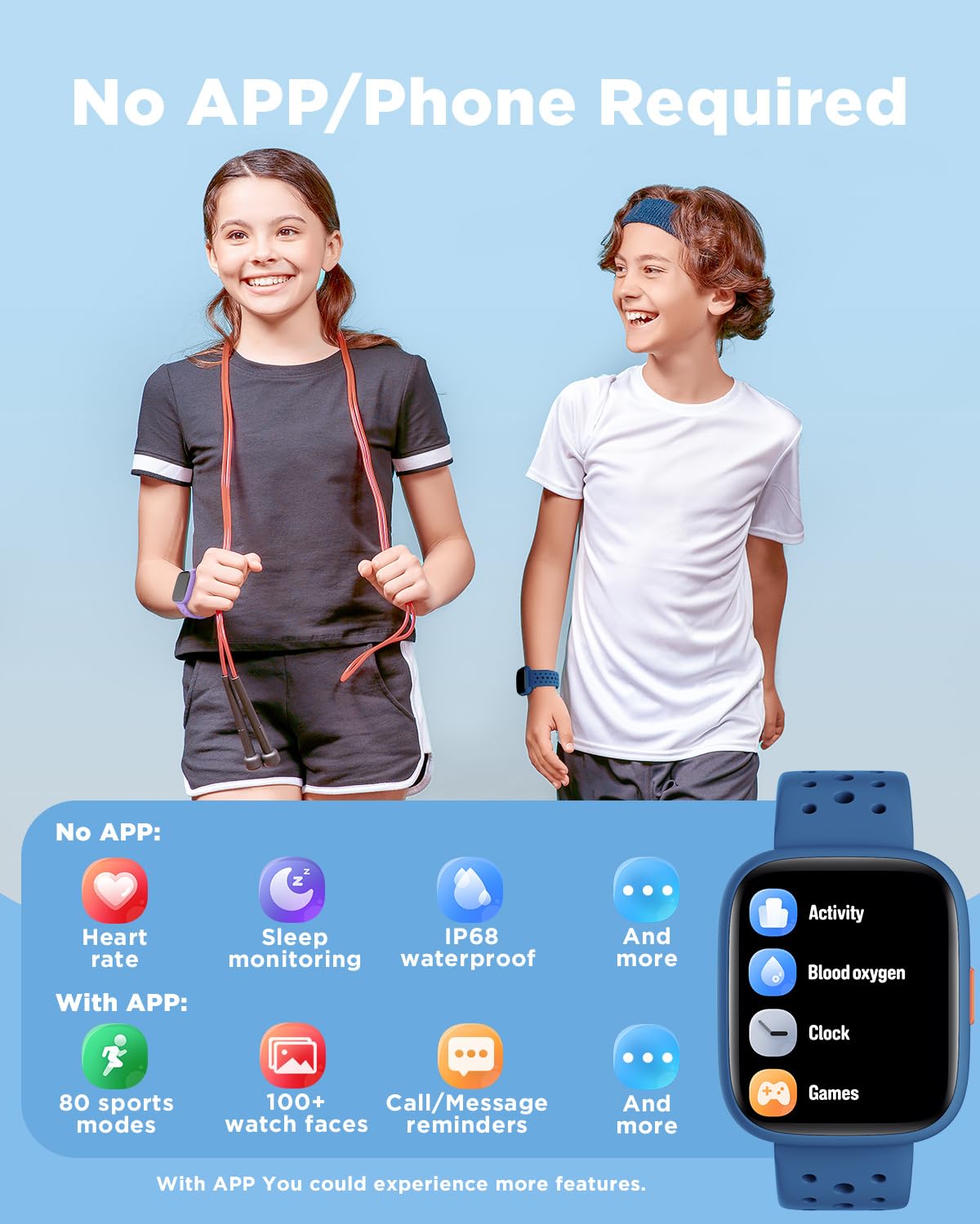 BIGGERFIVE Kids' Smart Fitness Tracker Watch, Blue