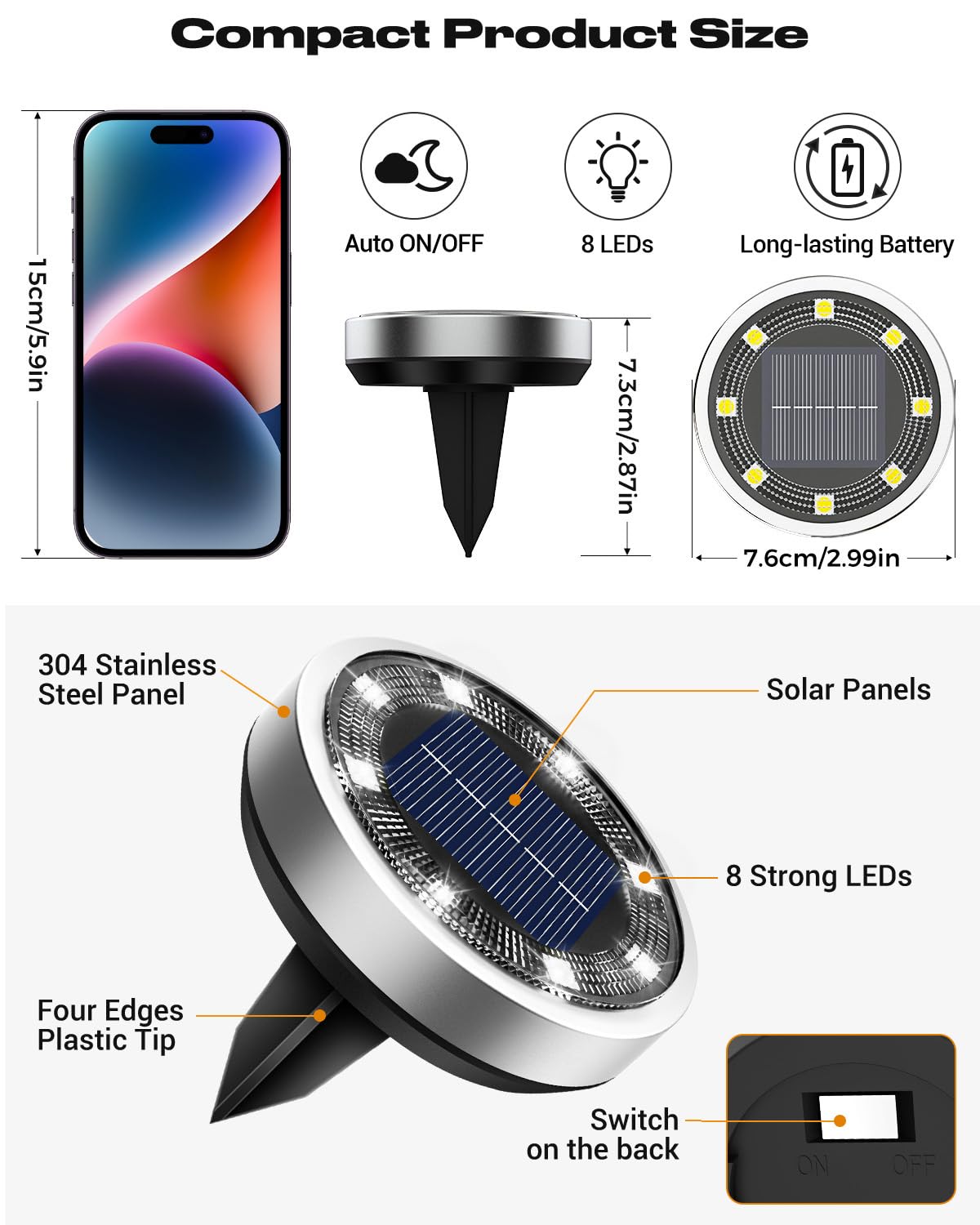 btfarm Solar Ground Lights, 8 LED, Warm White (10 Pack)