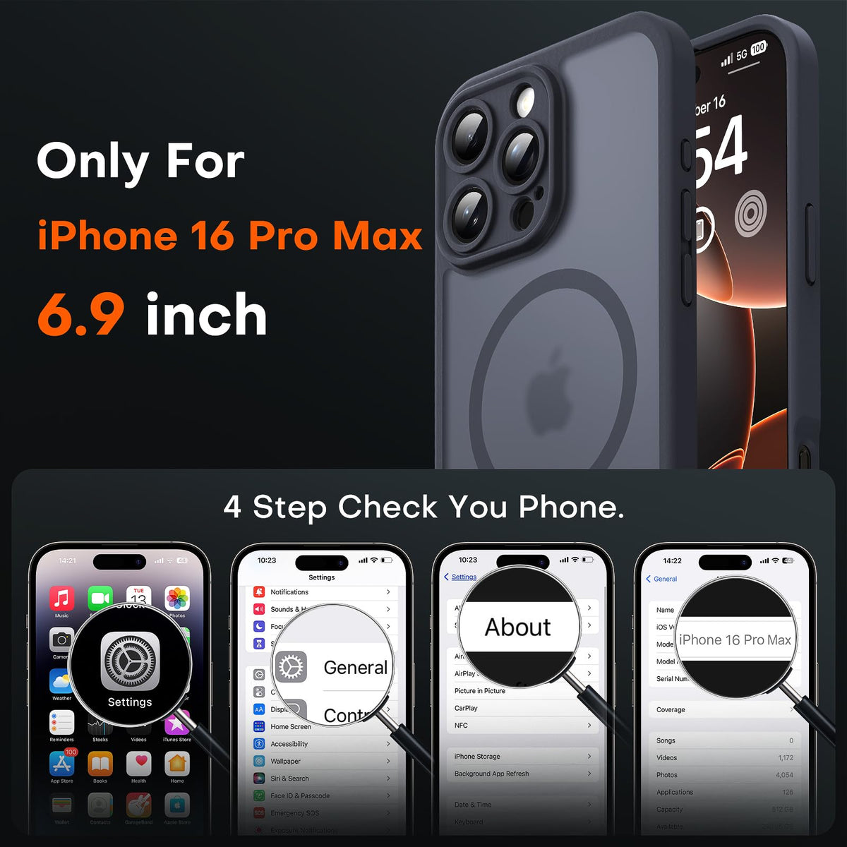 TOCOL Magnetic Case for iPhone 16 Pro Max, MagSafe, 6.9 Inch, Black