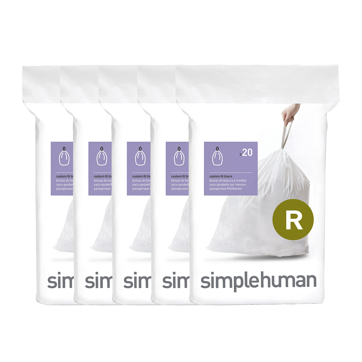 simplehuman Code R Custom Fit Liners, 10 L / 2.6 Gal, 100 Count